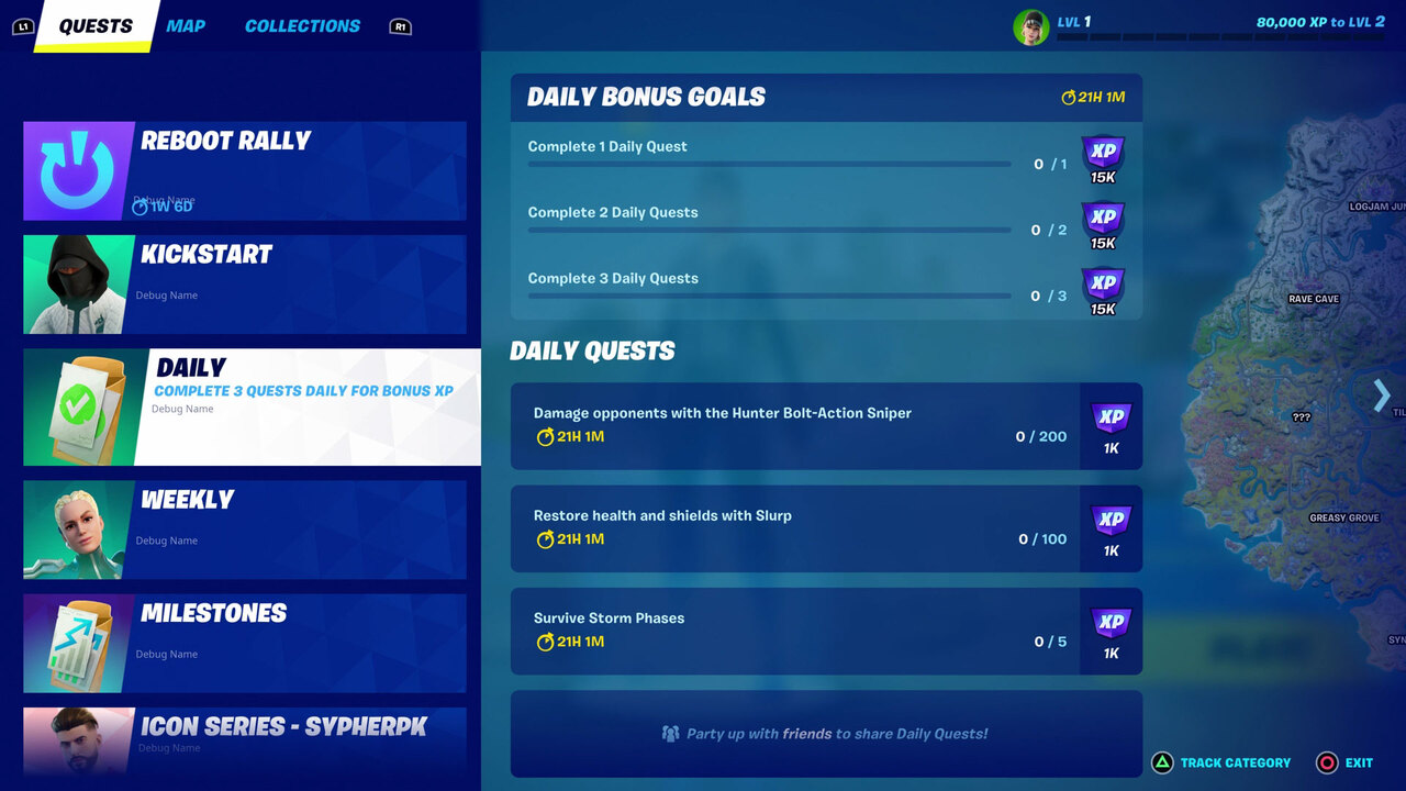 V-bucks from daily quests in Fortnite