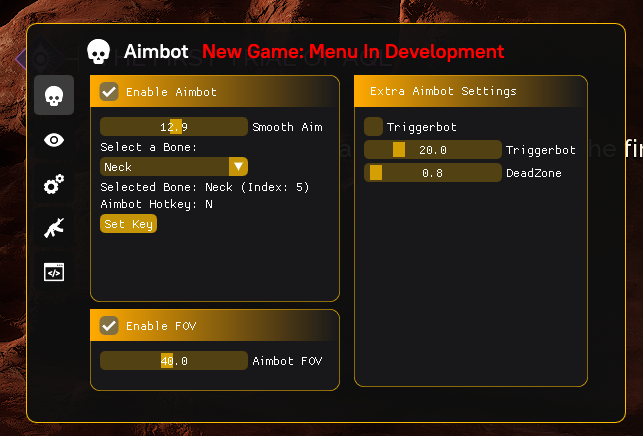 Feature list for Dune Awakeing cheats Listed Aimbot, ESP and Wallhack features for Dune Awakening