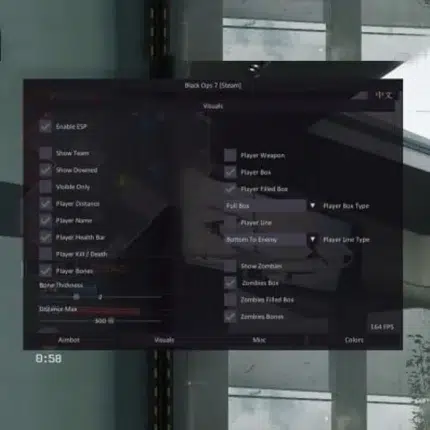 Shockwave cheat menu with detailed product settings