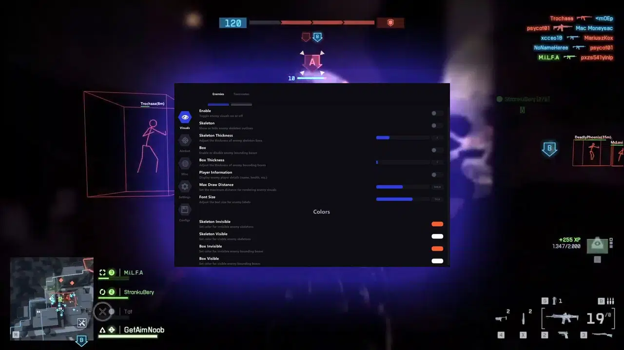 Screenshot of SecureCheats Battlefield 6 cheat menu showing aimbot, ESP, radar, and safety settings